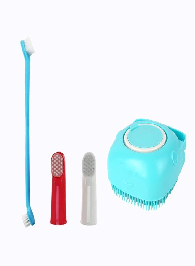 مجموعة العناية الكاملة بالفم والاستحمام للحيوانات الأليفة: طقم فرشاة أسنان وفرشاة توزيع الشامبو، عبوة من قطعتين - Image 1